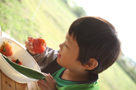 トマトを食う長男くん